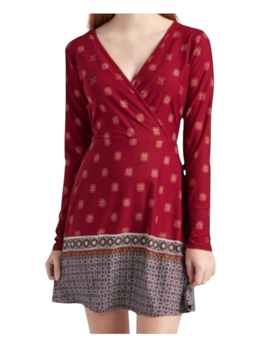 TRIXXI CLOTHING COMPANY Mini Dress, Long Sleeve, Burgundy in Color, Size L.